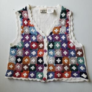 Rachel's Kids Sweater Vest 7 Rainbow Crochet Patchwork Cottagecore Granny Square